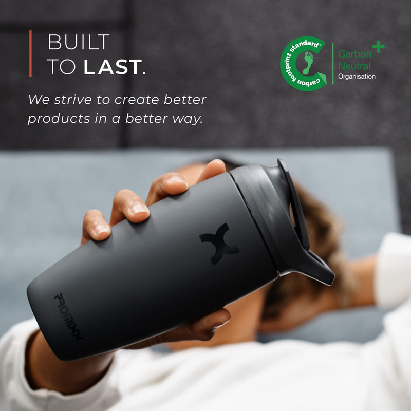 Promixx Pursuit Shaker Bottle Insulated Stainless Steel Water Bottle and Blender Cup, 550ml, Graphite Graphite Grey - BeesActive Australia