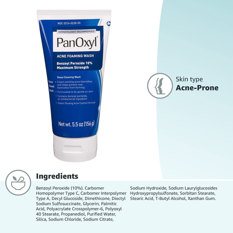 PanOxyl Acne Foaming Wash Benzoyl Peroxide 10% Maximum Strength Antimicrobial, 5.5 Oz - BeesActive Australia