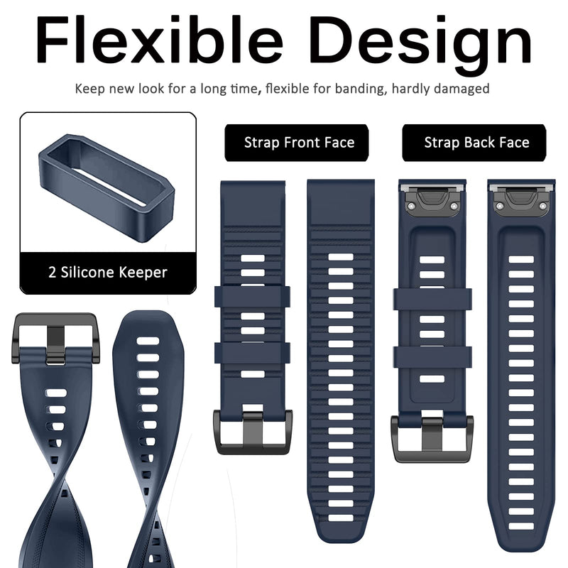 Miimall Compatible Garmin Fenix 7X Band, Soft Sport Silicone 26mm Replacement Wristband Lightweight Easy-Fit Band Straps for Garmin Fenix 26mm 7X/7X Solar/7X Sapphire Solar/6X/5X(Midnight Blue) Midnight Blue - BeesActive Australia