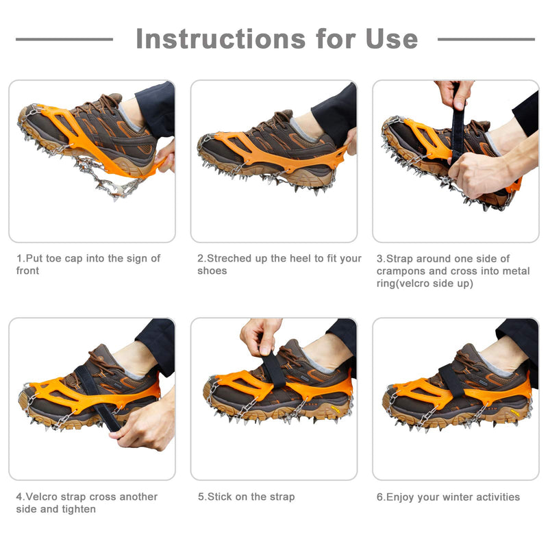U UZOPI Traction Ice Cleat Crampons Snow Grips with 24 Anti-Slip Stainless Steel Spikes Safe Protect for Hiking Fishing Walking Climbing Jogging Mountaineering brown Medium - BeesActive Australia