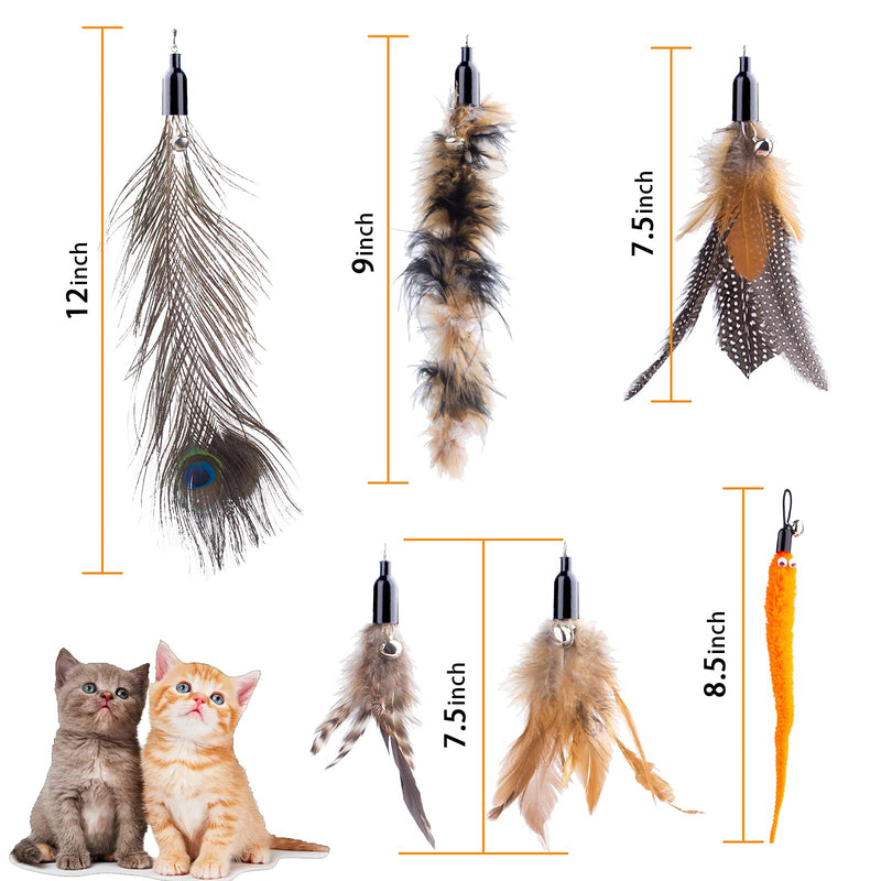 Retractable Cat Wand Toy for Indoor Cats Interactive Cat Feather Toys with Bell 8 Packs Kitten Toys with Fishing Pole Replaceable Worm Feather Tail Cat String Toy Gift for Indoor Outdoor - BeesActive Australia
