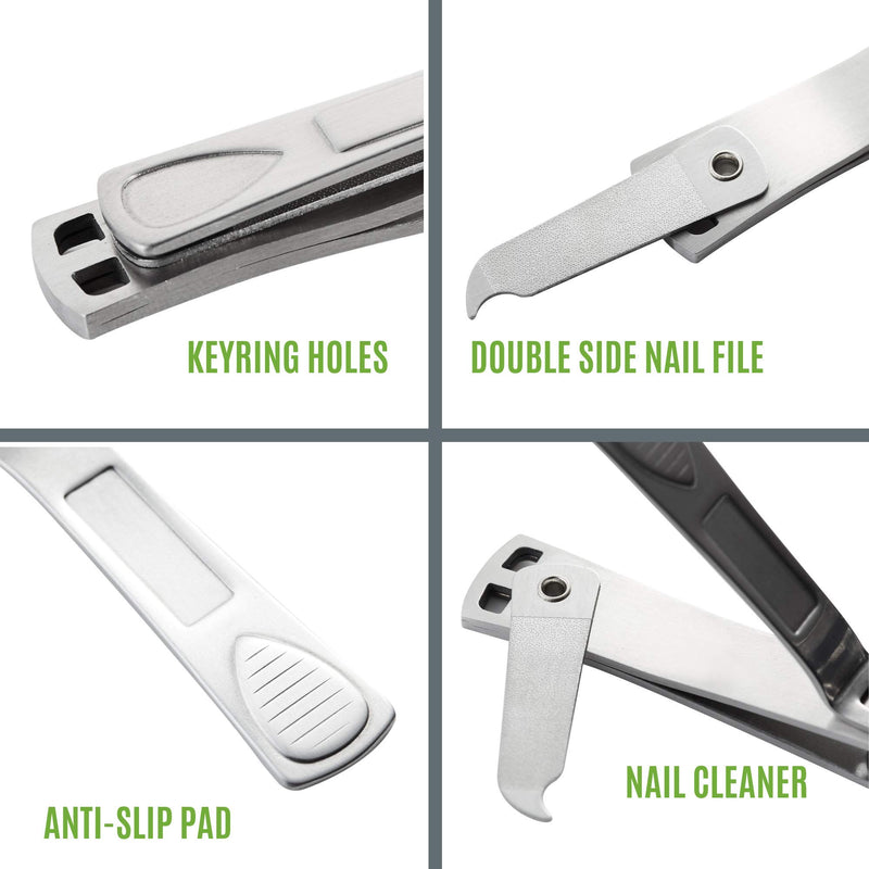 Clyppi Nail Clippers with Swing Out Nail Cleaner/Nail File - Fingernail Clippers/Toe Nail Clippers. Sharp Stainless Steel with Wide Easy Press Lever - BeesActive Australia