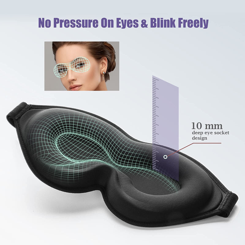 onaEz Sleep Mask, Super Soft Comfort Milk Ice Silk Sleep Masks 3D Contoured Cup Blindfold Eye Mask Concave Molded Light Blocking Eye Cover for Travel, Yoga, Nap, All Night Sleeping Black - BeesActive Australia