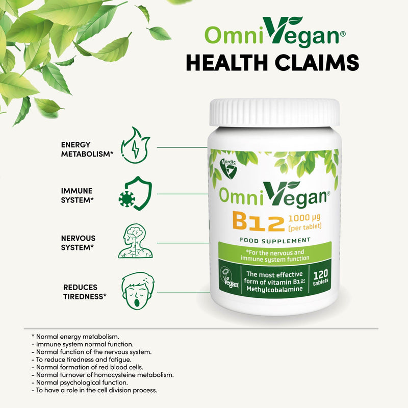 Vegan Vitamin B12 1000 mcg Methylcobalamin - sublingual Tablet - 4 Months Supply 120 Tablets - Nordic Quality - BeesActive Australia