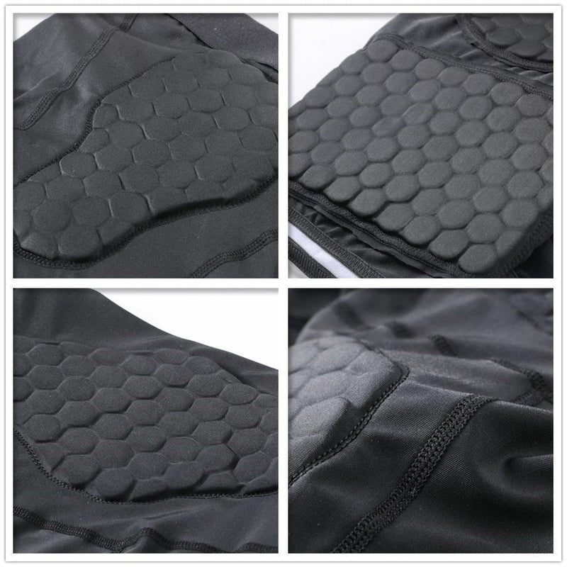 DGXINJUN Men Padded Compression Short Sports Shorts Protective Thigh Hip Protector Pads Support for Adult Football Basketball Paintball Rugby Training Cycling Pants Medium - BeesActive Australia