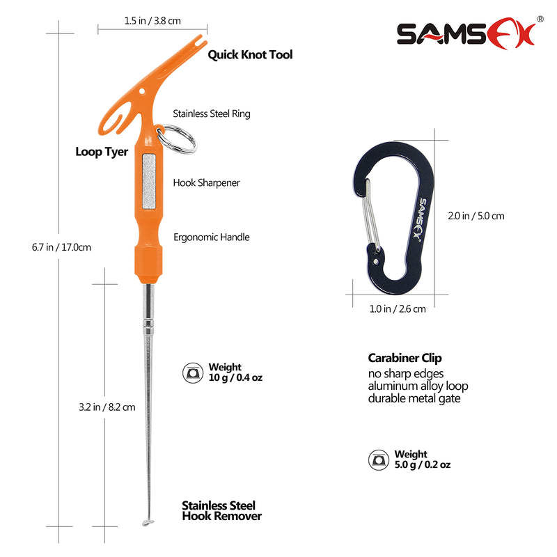 SAMSFX Fishing Hook Removal Tool Hook Quick Removal Device Security Extractor Fish Hook Disconnect Tool, Built-in Loop Tyer, Quick Knot Tying Tool and Hook Sharpener Orange Handle - BeesActive Australia