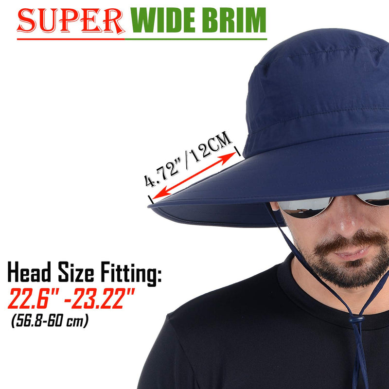 [AUSTRALIA] - USHAKE Foldable Super Wide Brim Fishing Hat Bucket Safari Hat, UPF 50+ Sun Hat Navy Blue 