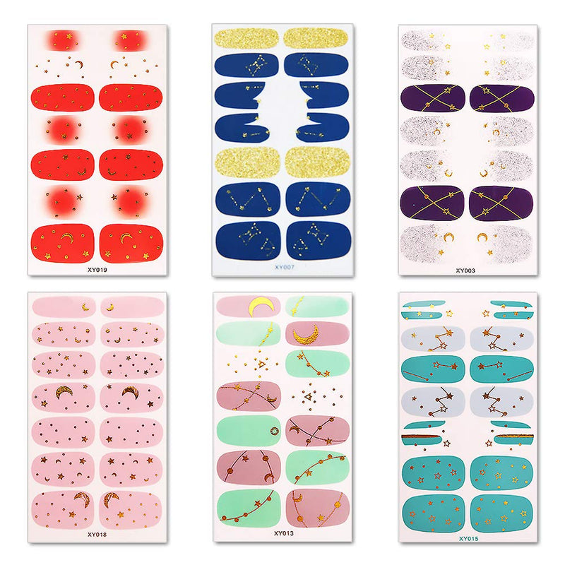 WOKOTO 6 Sheets Full Wraps Nail Polish Decals With 1Pcs Nail File Gradient Glittery Adhesive Nail Art Stickers strips Manicure Kits - BeesActive Australia