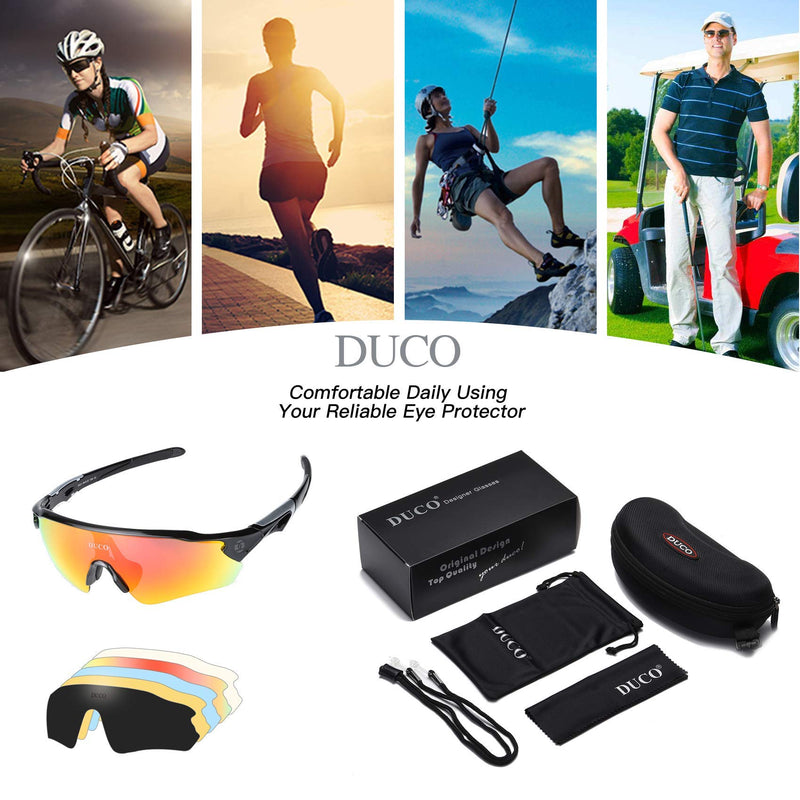DUCO Polarized Sports Cycling Sunglasses for Men with 5 Interchangeable Lenses for Running Golf Fishing Hiking Baseball 0021black - BeesActive Australia