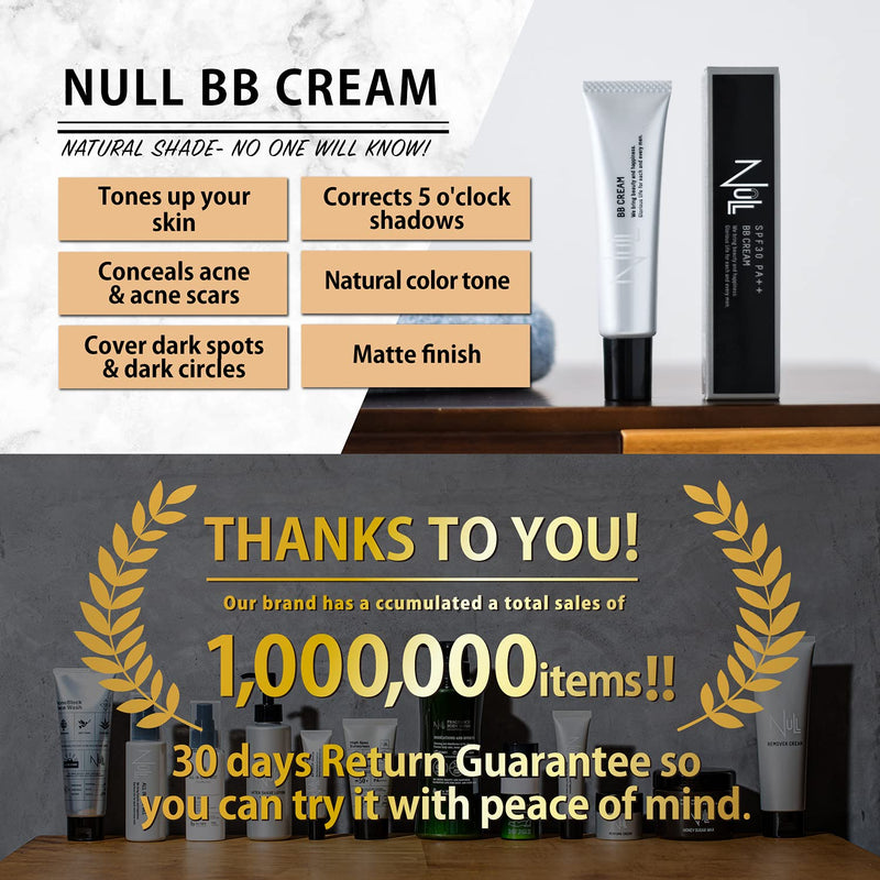 [Matte Finish] NULL mens BB Cream, Mens concealer, Tinted Moisturizer broad spectrum SPF30 PA++, CC cream, Revitalising Nourishing Tone Up Cream, Natural Cover, Ochre 0.7oz Made in Japan - BeesActive Australia