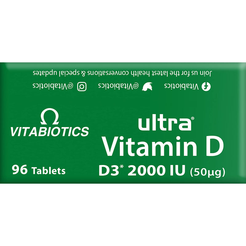 Vitabiotics Ultra Vitamin D Tablets 2000IU Extra Strength - 96 Tablets 96 count (Pack of 1) - BeesActive Australia
