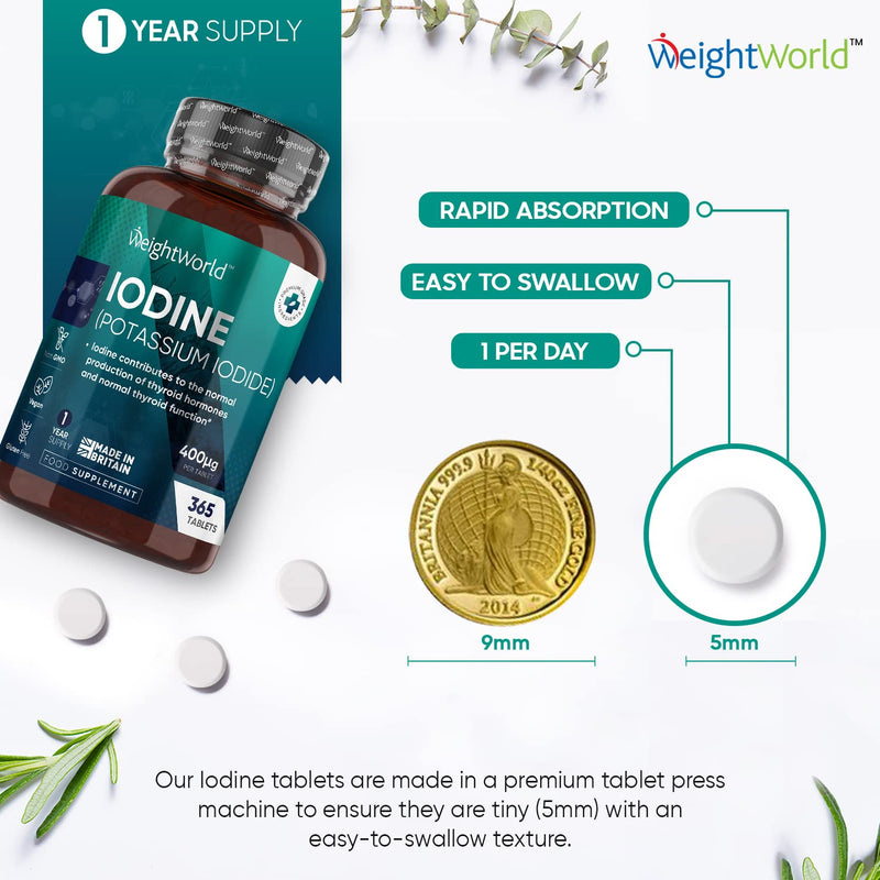 Iodine Tablets 400MCG - High Strength Potassium Iodide 400ug - 365 Vegan Tablets (1 Year Supply) - Non-GMO & Gluten-Free Supplement - Trace Mineral - High Potency Iodine Tablets - UK Made - BeesActive Australia