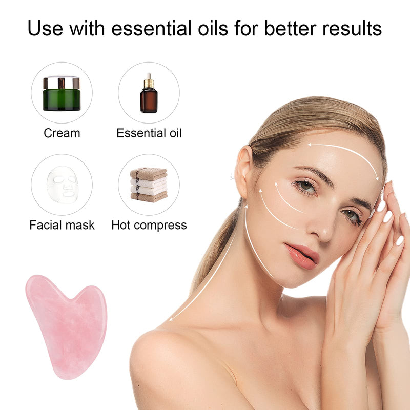 Bounabay Rose Quartz Gua Sha Massage Tool with Gift Bag, Top Sheerness Natural Jade Massage Stone for Facial Body Skincare, SPA Acupuncture Therapy Trigger Point Treatment Caring Pink Heart Shape� - BeesActive Australia