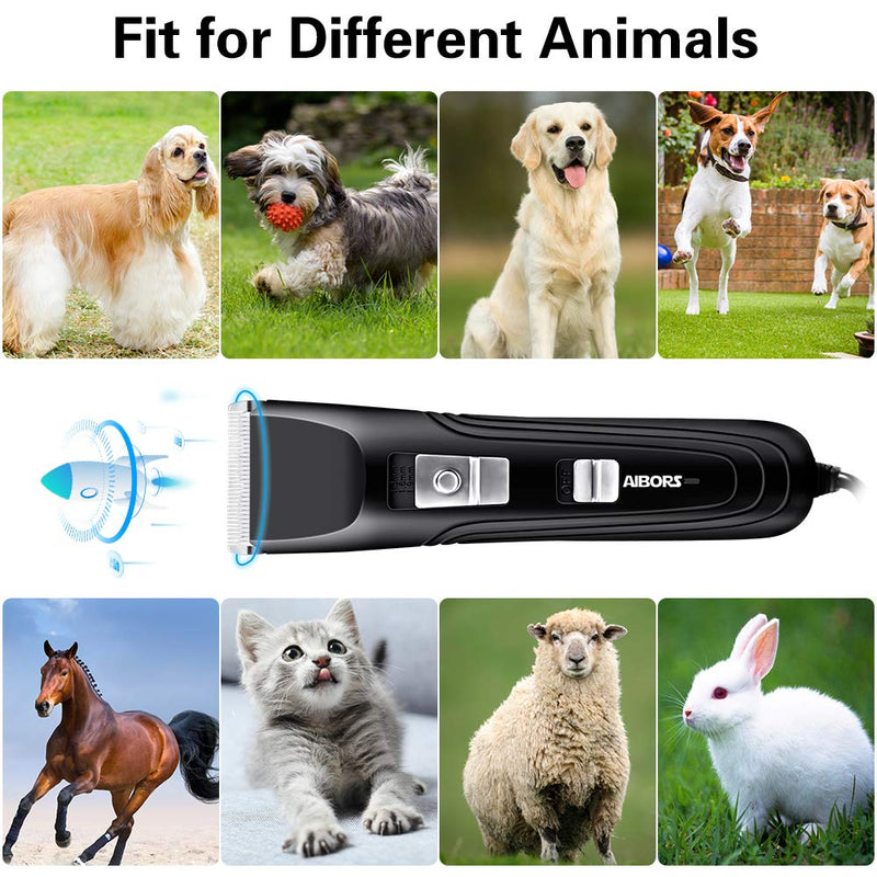 AIBORS Dog Clippers Shaver 12V High Power for Thick Heavy Coats Quiet Plug-in Pet Electric Professional Hair Grooming Clippers kit with Guard Combs Brush for Dogs Cats and Other Animals Dark - BeesActive Australia