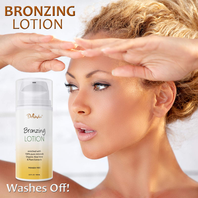 Body Shimmer Wash Off Bronzing Lotion, After Sun Lotion, Leg Makeup, Illuminating Body Moisturizer, Bronzing Lotion for Body and Face. Skincare by Deluvia - BeesActive Australia