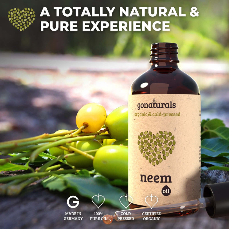 GONATURALS Cold Pressed Neem Oil for Skin - Organic Neem Oil - Neem Oil for Hair: Nail Oil, Eyebrow Oil & Scalp Oil for Hair Growth - Pure Neem Oil Organic - Alternative to Neem Cream (100 ml) 100 ml (Pack of 1) - BeesActive Australia