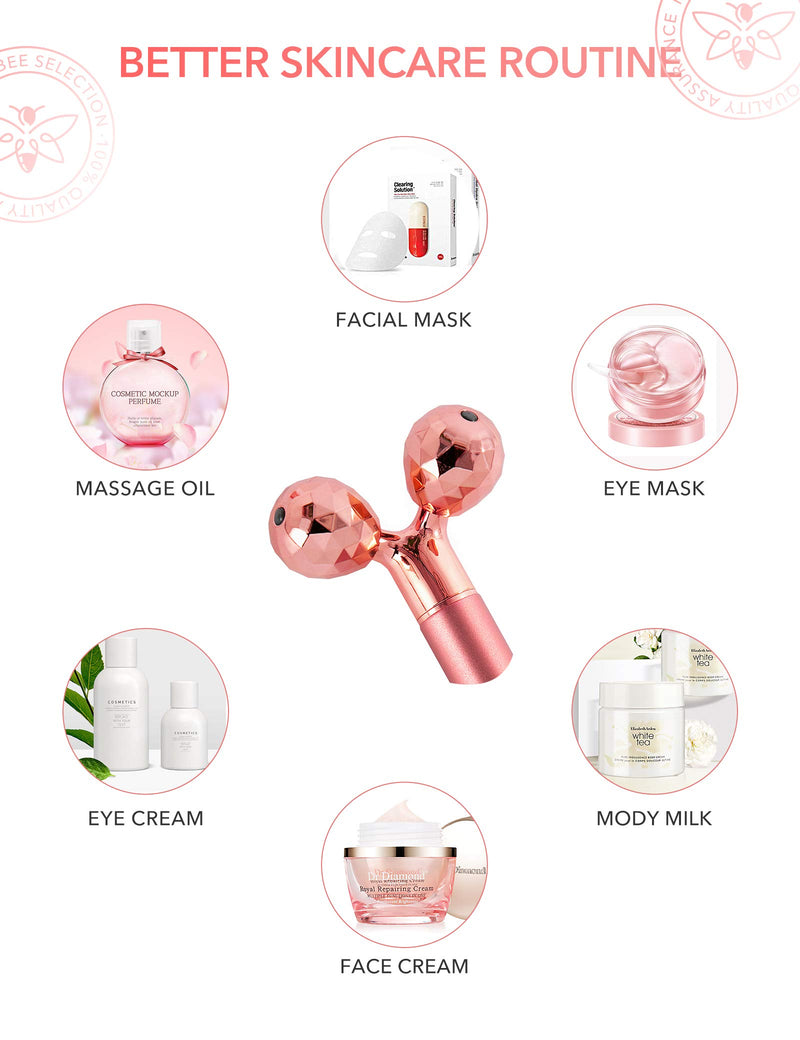 3in1 Face Massager For Women 3D V Line Lifting Rose Quartz Face Roller Skin Care Tools Electric Vibrating Eye Massager Tool Face Lift Double Chin Reducer HANABEE Anti Aging Facial Massager Skin Roller Rose Golden - BeesActive Australia