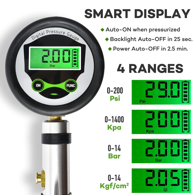 Digital Universal Bicycle Tire Inflator Gauge with Auto-Select Valve Type - Presta and Schrader Air Compressor Tool - BeesActive Australia