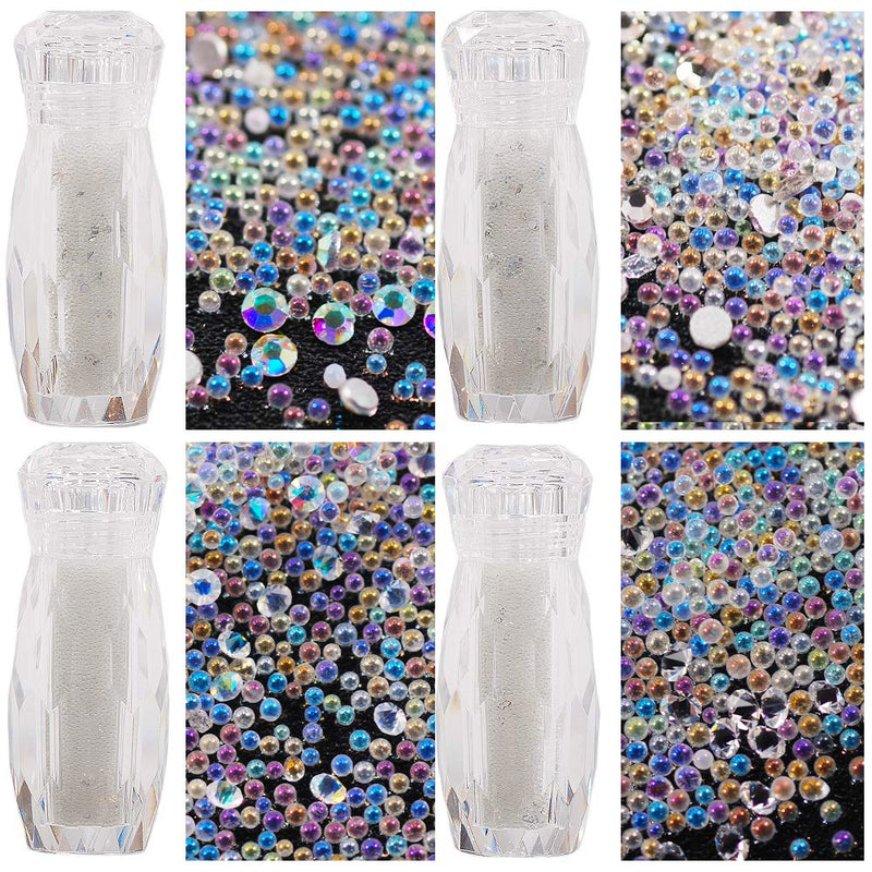 Micro Ball Micro Crystal Nail Caviar Beads Glass Trend Caviar Mix Clear Ab and Crystal Clear Rhinestone 4 Pixie Crystals Bottles For Nail Art Decorations - BeesActive Australia