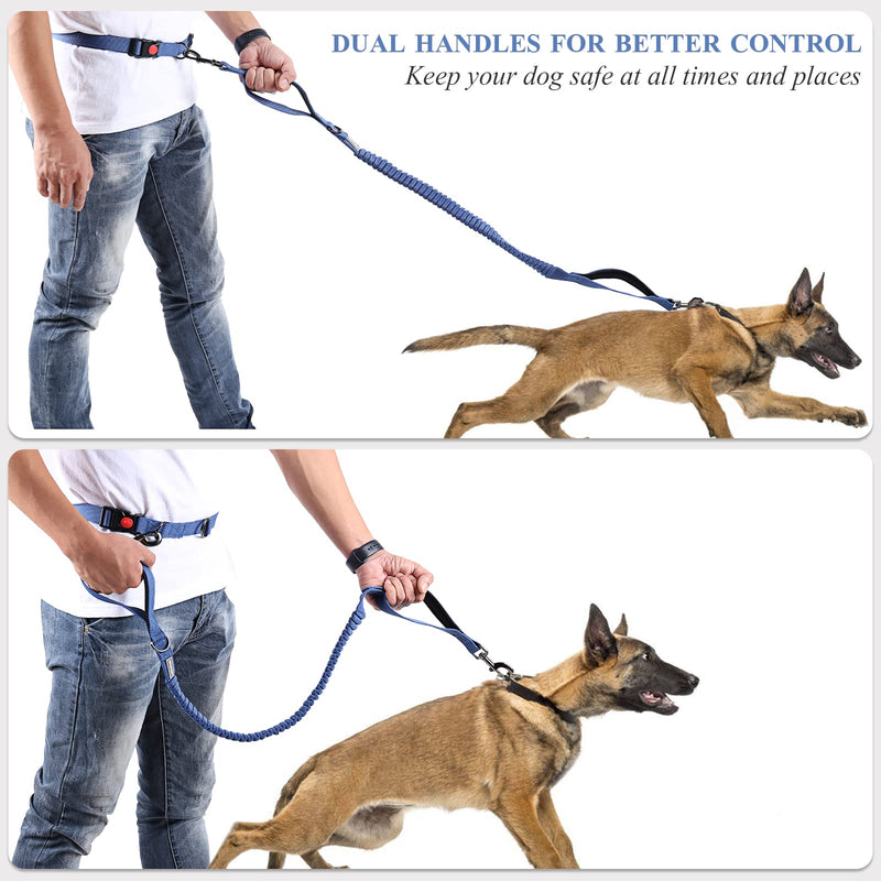 VIVAGLORY Hands Free Dog Leash with Shock-Absorbing Bungee for Medium & Large Dogs, Reflective Adjustable Waist Leash with Dual Padded Handle for Walking, Jogging, Running, Hiking Fits waist 25½"~44" Navy Blue/Black - BeesActive Australia