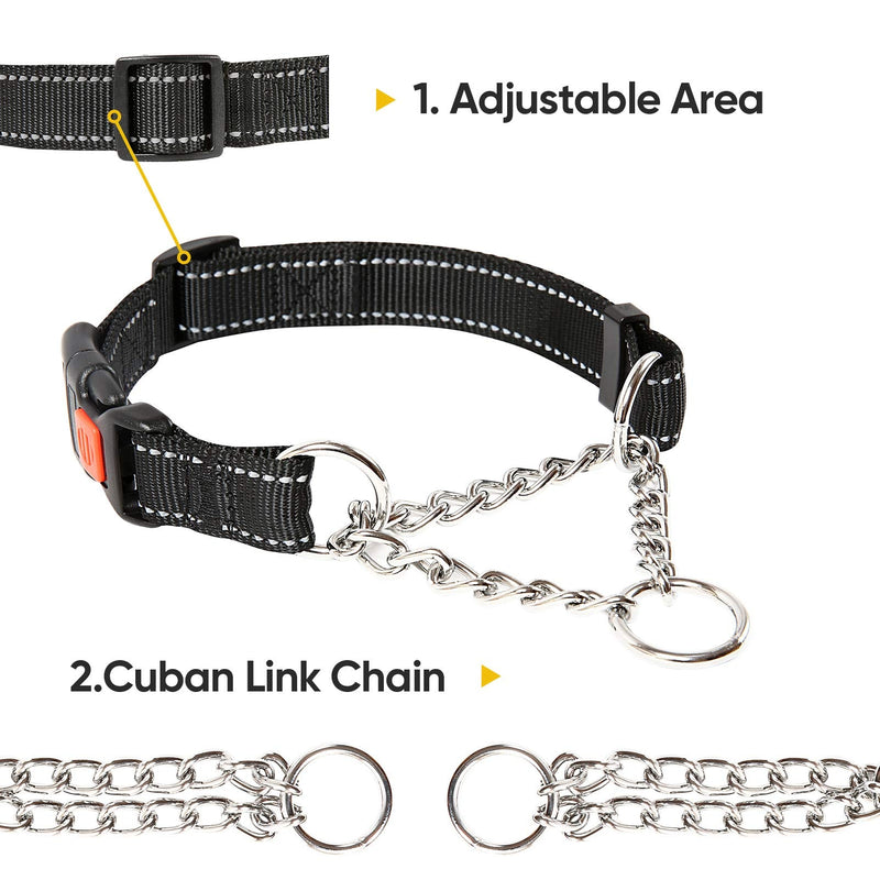 Timos Martingale Dog Collar for Small Medium Large Dogs with Safety Locking Buckle Reflective Adjustable Stainless Steel Chain Dog Collars Martingale Collars,S Length 11.81‘’-14.17‘’ Black - BeesActive Australia