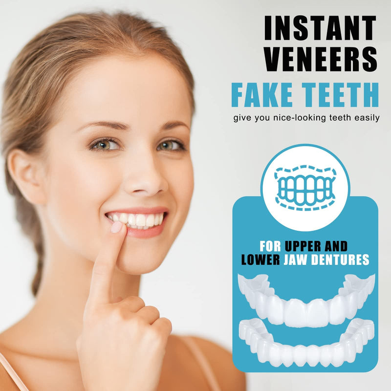 Fake Teeth Temporary Denture Teeth Veneer Snap in Teeth Confidence Smile Dentures Veneers Fake White Teeth with Mini Tweezers for Men and Women Bad Teeth Whitening Alternative (4 Pieces) - BeesActive Australia