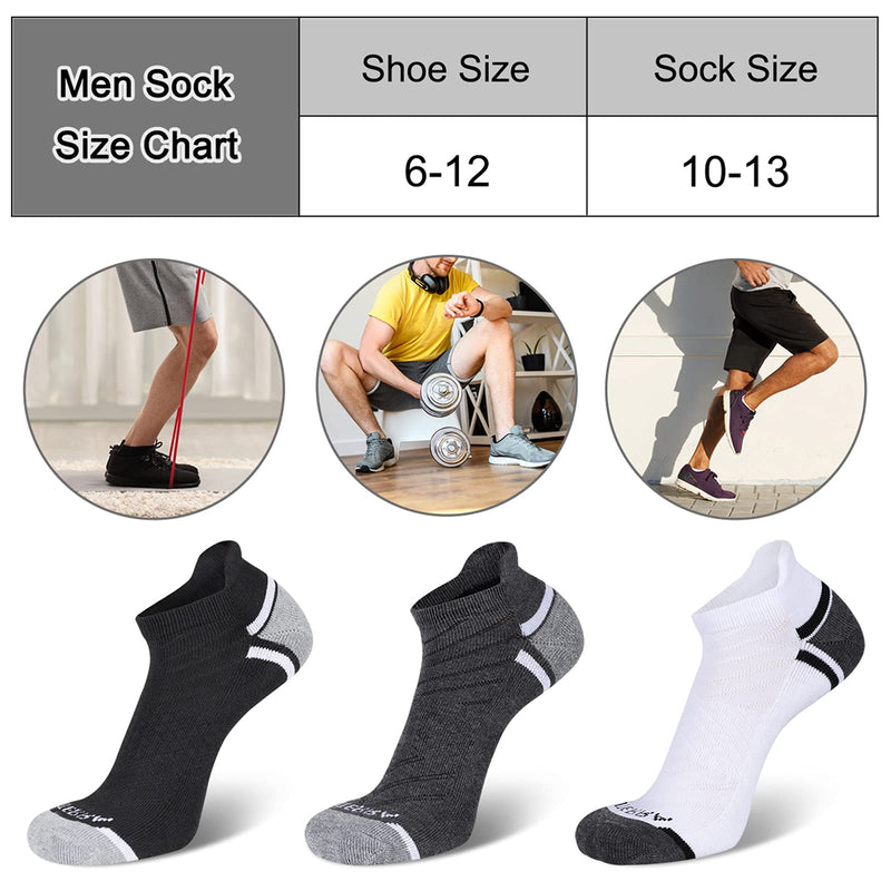 LITERRA Mens Ankle Socks 6 Pack Low Cut Athletic Running Cushioned Tab Socks 6 Pairs White (Mens Shoe Size 6-12) - BeesActive Australia