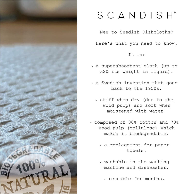 SCANDISH Swedish Dishcloths for Kitchen - 10-Pack Gray Swedish Dish Cloths for Kitchen - Original Swedish Dish Towels - Cellulose Sponge Cloths - Reusable Paper Towels - BeesActive Australia