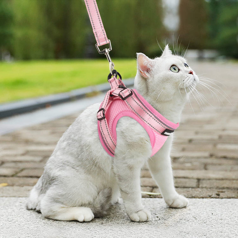 Otunrues Cat Harness and Leash Set for Walking Escape Proof, Easy-to-WEAR Adjustable Cat Harness with Reflective Strap - Comfort Fit for Pet Kitten Cat Large Pink - BeesActive Australia