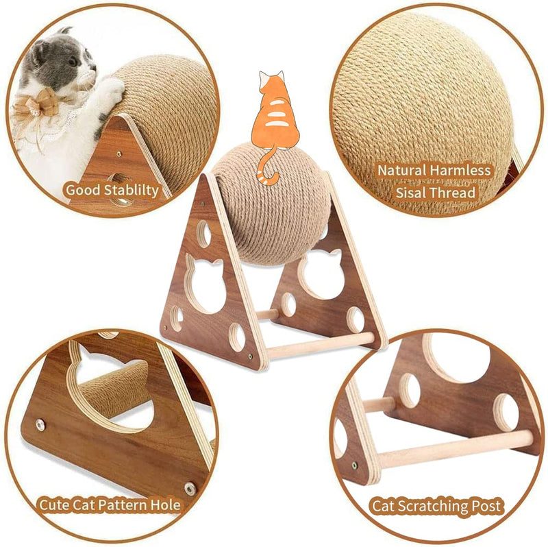 Cat Scratcher Toy,Natural Sisal Rope Cat Scratching Ball Scratcher Toy with Ball for Cats& Kittens&Dogs&Puppy, Interactive Solid Wood Scratcher Pet Toy Medium - BeesActive Australia