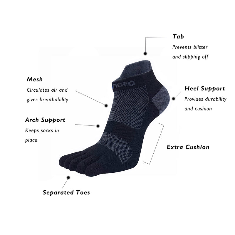 Minoto's Coolmax No-Show Midweight Toe Socks for Running and Hiking with Cushion and Mesh for Men and Women Small Black (1 Pair) - BeesActive Australia