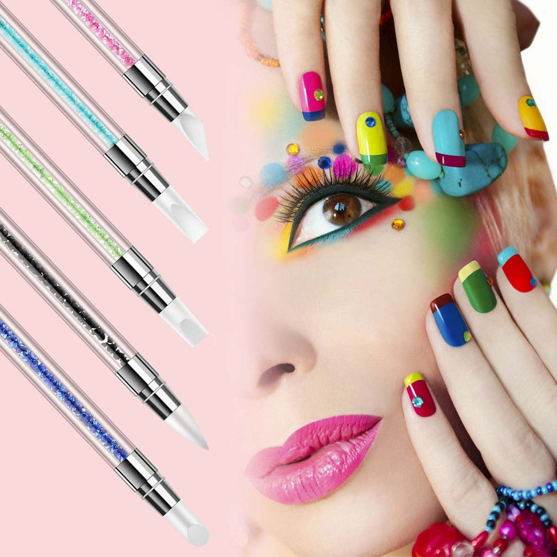 5Pcs Nail Art Sculpture Pen Dual Tipped Silicone Rhinestone Nail Polish Carving Pen 5 - BeesActive Australia