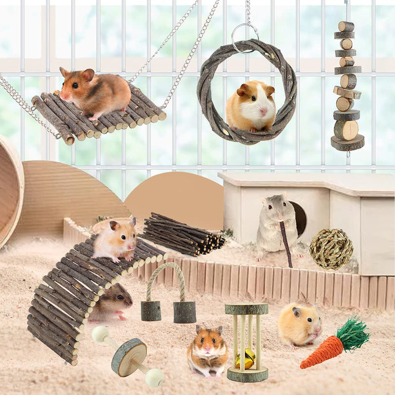 YIXUND Hamster Toys Rat Toys Chinchilla Toys Hamster Chew Toys Cage Accessories Apple Wood Sticks Ladder Bell Roller for Gerbil Guinea Pigs and Other Small Animal - BeesActive Australia