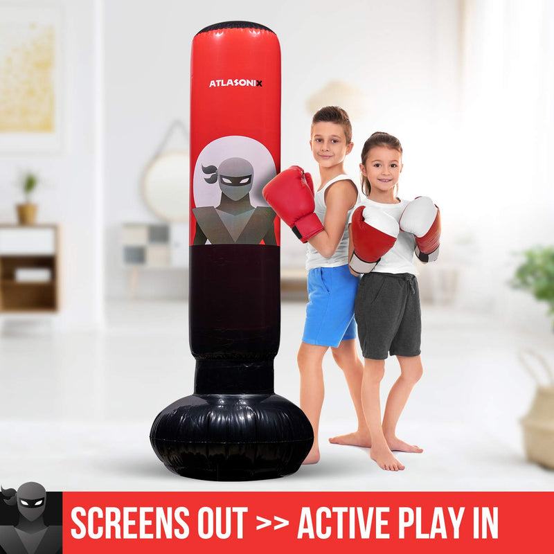 [AUSTRALIA] - Inflatable Kids Punching Bag – Free Standing Ninja Boxing Bag for Immediate Bounce-Back for Practicing Karate, Taekwondo, MMA and to Relieve Pent Up Energy in Kids and Adults/Tall 5’ 3” 