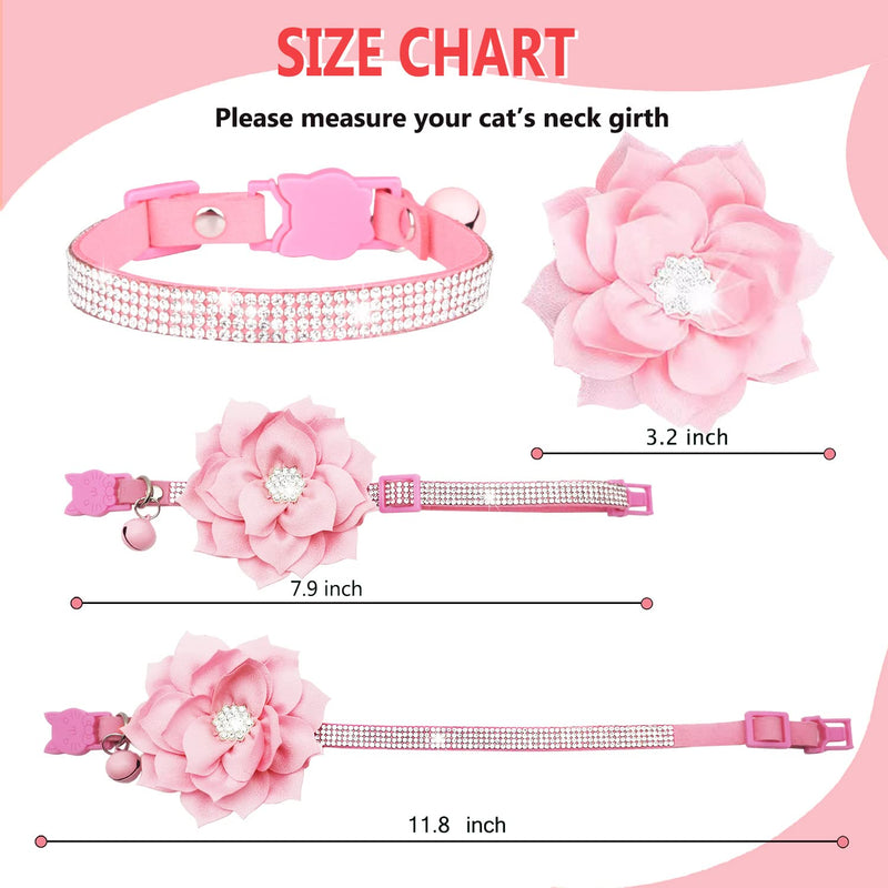 IDOLPET Cat Collar Bling Diamond Breakaway Cat Collar with Bell Rhinestones Pet Collars with Soft Velvet Adjustable Shine Collar for Cats Girls and Small Dogs Puppy Pink - BeesActive Australia