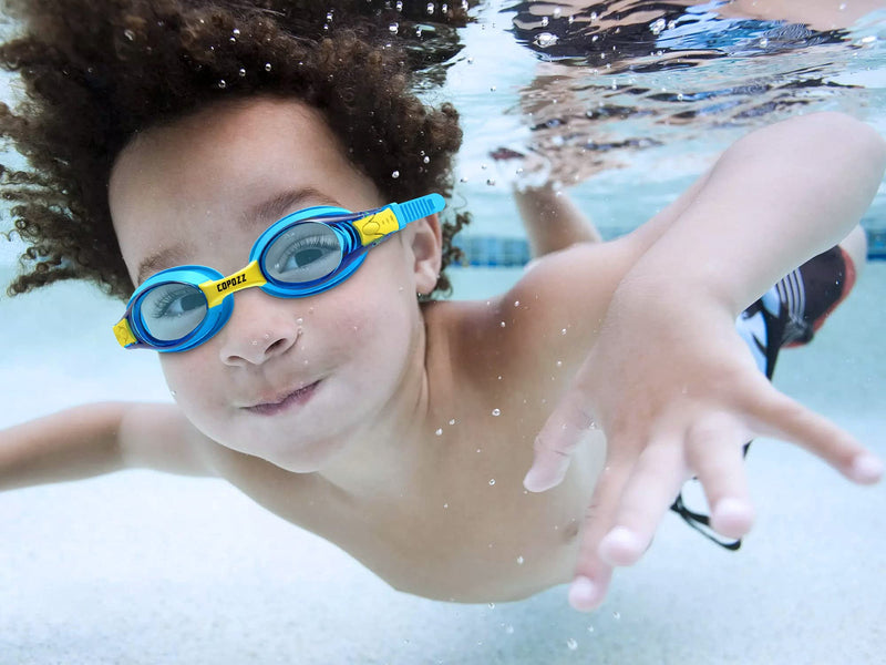 COPOZZ Kids Swimming Goggles, Child Swim Goggles Anti Fog UV for Kids Toddler A-k1 Blue - BeesActive Australia