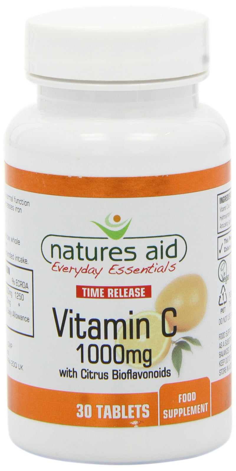 Natures Aid Vitamin C, Time Release 30 Tablets, 1000 mg (with Citrus Bioflavonoids, Slow Release, for the Normal Function of the Immune System, Vegan Society Approved, Made in the UK) Vitamin C Time Release 1000 mg, 30 Tablets - BeesActive Australia