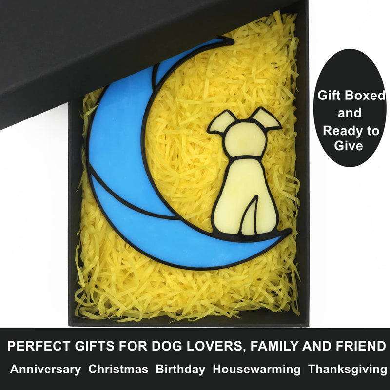 Lcensp Stained Glass Dog Memorial Gifts for Dog Lovers, A Light Yellow Dog Decor on Blue Moon Window Hangings Suncatcher, Loss of Dog Sympathy Gift, Pet Loss Remembrance Gifts in Memory of Dog(Yellow) - BeesActive Australia