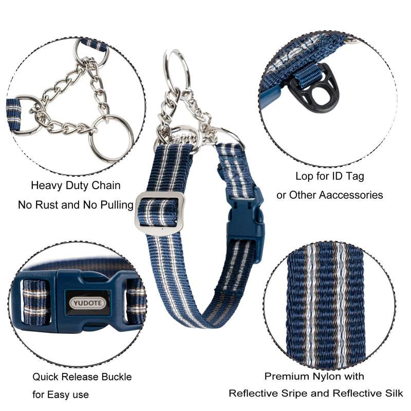 Petiry Martingale Collar Reflective Nylon Choke Collar with Safety Quick Release Buckle,Escape-Proof Anti-pullfor Small Medium and Heavy Duty Dogs Meidum:14"-17" Stainless/Blue - BeesActive Australia