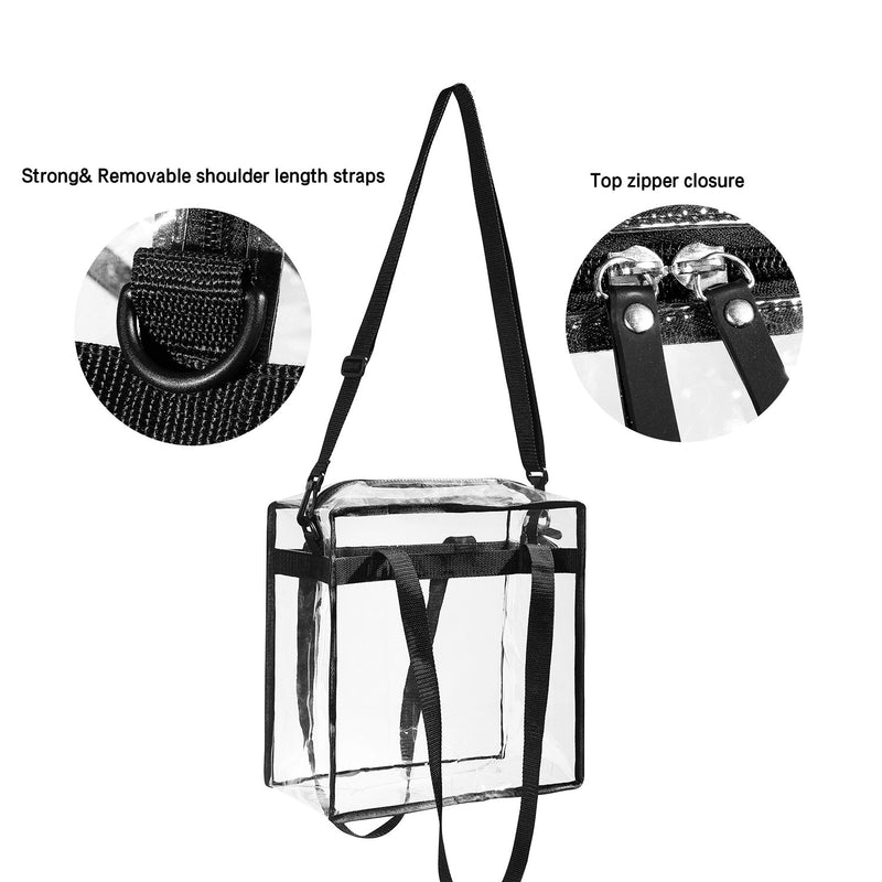 BAGAIL Clear bags Stadium Approved Clear Tote Bag with Zipper Closure Crossbody Messenger Shoulder Bag with Adjustable Strap Black - BeesActive Australia