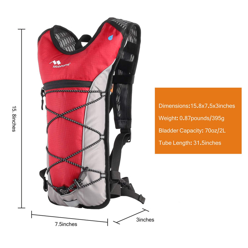 [AUSTRALIA] - Mobihome Hydration Backpack Lightweight Sport Daypack & Bike Backpacks with 2L Leak Proof Water Bladder, Adjustable Padded Shoulder, Chest & Waist Straps for Running, Hiking, Cycling, Climbing red 