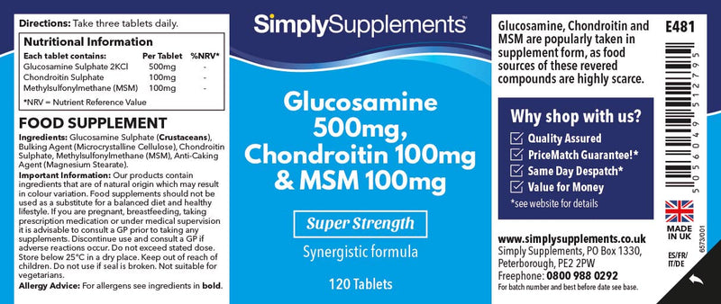 Glucosamine, Chondroitin & MSM | Comprehensive Formula to Support an Active Lifestyle | 120 Tablets | Manufactured in The UK - BeesActive Australia