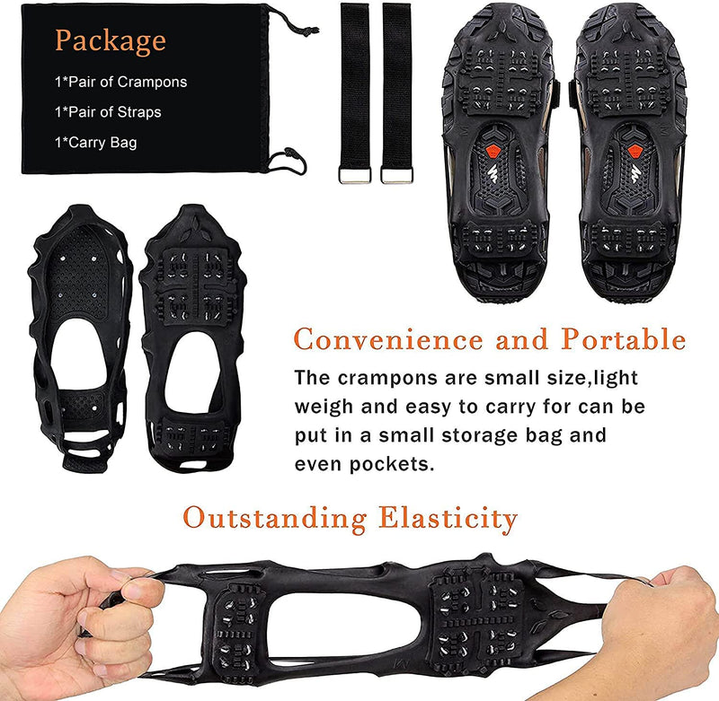 Shaddock Fishing Ice Cleats for Shoes Boots, Ice Snow Traction Cleats for Walking on Ice Snow Anti Slip Crampons Walk Cleats Overshoe Stretch Footwear for Men Women Climbing Hiking 24 Steel Crampons Large(7.5-10men/9-11women) - BeesActive Australia
