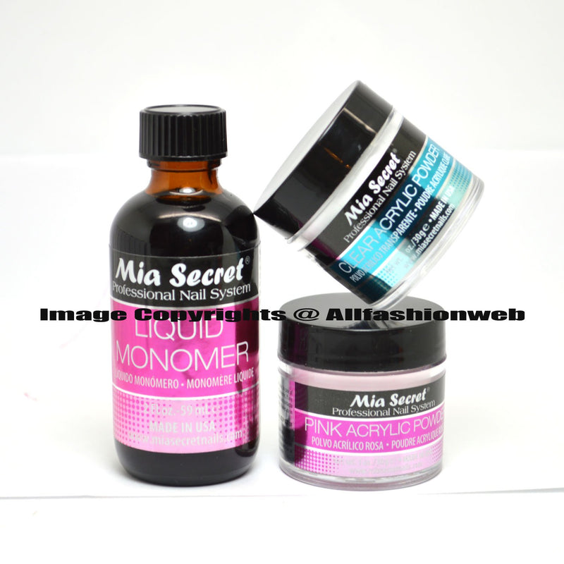 Mia Secret SECRET 2oz LIQUID MONOMER + 1oz CLEAR + 1oz PINK ACRYLIC POWDER NAIL ART - BeesActive Australia
