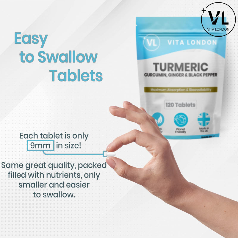 Turmeric Tablets 4000mg + Black Pepper & Ginger | 120 High Strength Curcumin Supplement Tablet (Not Capsule or Powder) | 2 Month Daily Supply | Made in UK | Vegan 120 count (Pack of 1) - BeesActive Australia