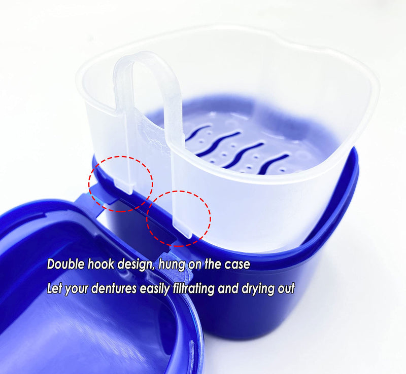 HRASY Denture Bath Case with Denture Cleaning Brush Kit - 2 Pcs Denture Bath Case Cup Box Holder Storage Soaking Container with Strainer Basket | 2 Pcs Denture Toothbrushes for False Teeth Cleaning - BeesActive Australia