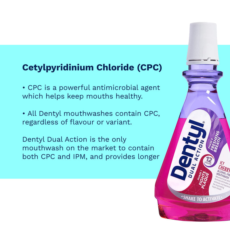 Dentyl Dual Action CPC Mouthwash, 12hrs Fresh Breath & Total Care, Alcohol Free, ICY Cherry, 500 ml 500 ml (Pack of 1) - BeesActive Australia