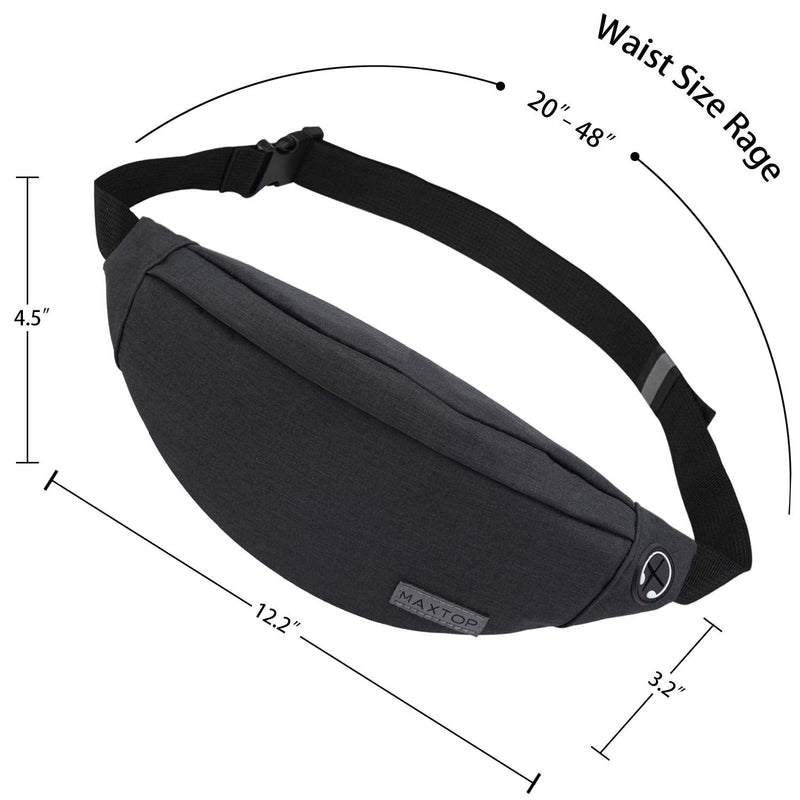MAXTOP Fanny Pack for Men Women Waist Pack Bag with Headphone Jack and 3-Zipper Pockets Adjustable Straps Black Medium - BeesActive Australia