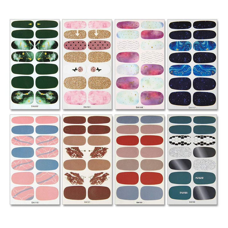 WOKOTO 15 Sheets Full Wraps Nail Art Polish Stickers Strips Set With 1Pc Nail File Gradient Adhesive Nail Decals Tips Manicure Design KIT1 - BeesActive Australia