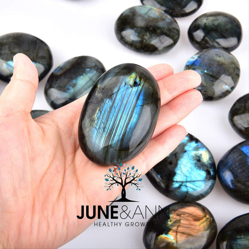 June&Ann Natural Labradorite Palm Stones, Healing Gemstone Therapy Worry Crystal Stones for Meditation Chakra Balancing Collection, Irregular Shape - BeesActive Australia